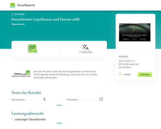 Steuerberater Capellmann DATEV SmartExpert Profil Screenshot